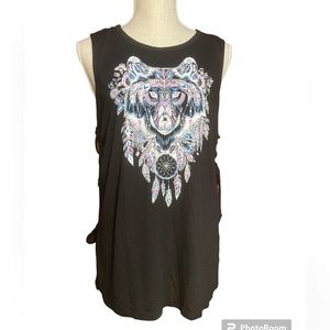 Jerry Leigh Lace Up Side Wolf Dream Catcher Tank Top- Black, Blue, White